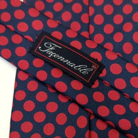 Faconnable 100% Silk Tie Made in France Blue and Red Dot Pattern - Picture 2 of 5